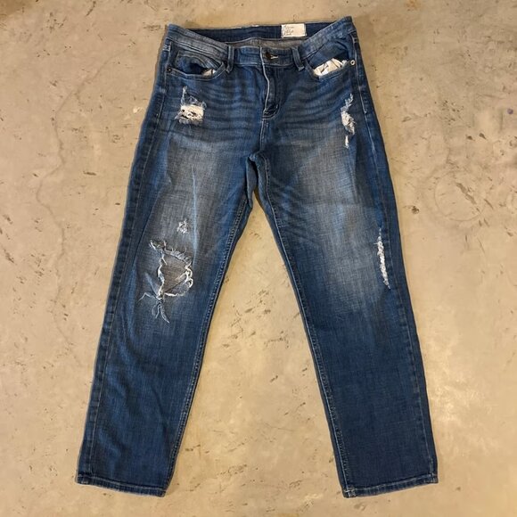 cosmic blue love Denim - Cosmic Blue Love‎ Women’s Distressed Straight Leg Short Jeans 32”